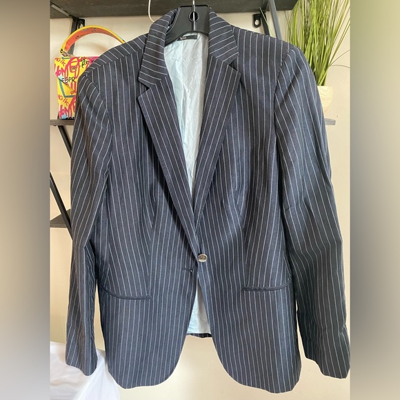 Hugo Boss men blazer black StripedJacket Casual size 14 wool/linen